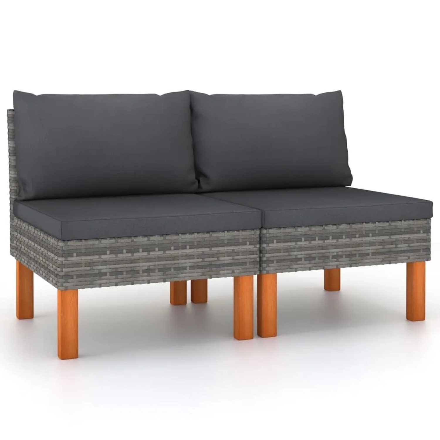 vidaXL Mittelsofas 2 Stk Poly Rattan und Eukalyptus Massivholz 315756