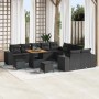 Schwarzes 13-teiliges vidaXL Garten-Sofa-Set aus Poly Rattan mit höhenverstellbarem Tisch.
