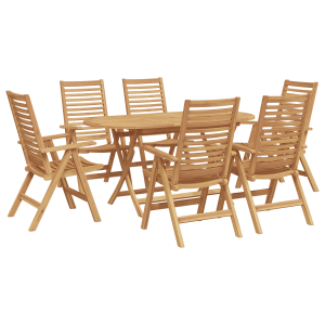 7-teilige Teak Garten Essgruppe mit klappbarem Tisch und Stühlen.