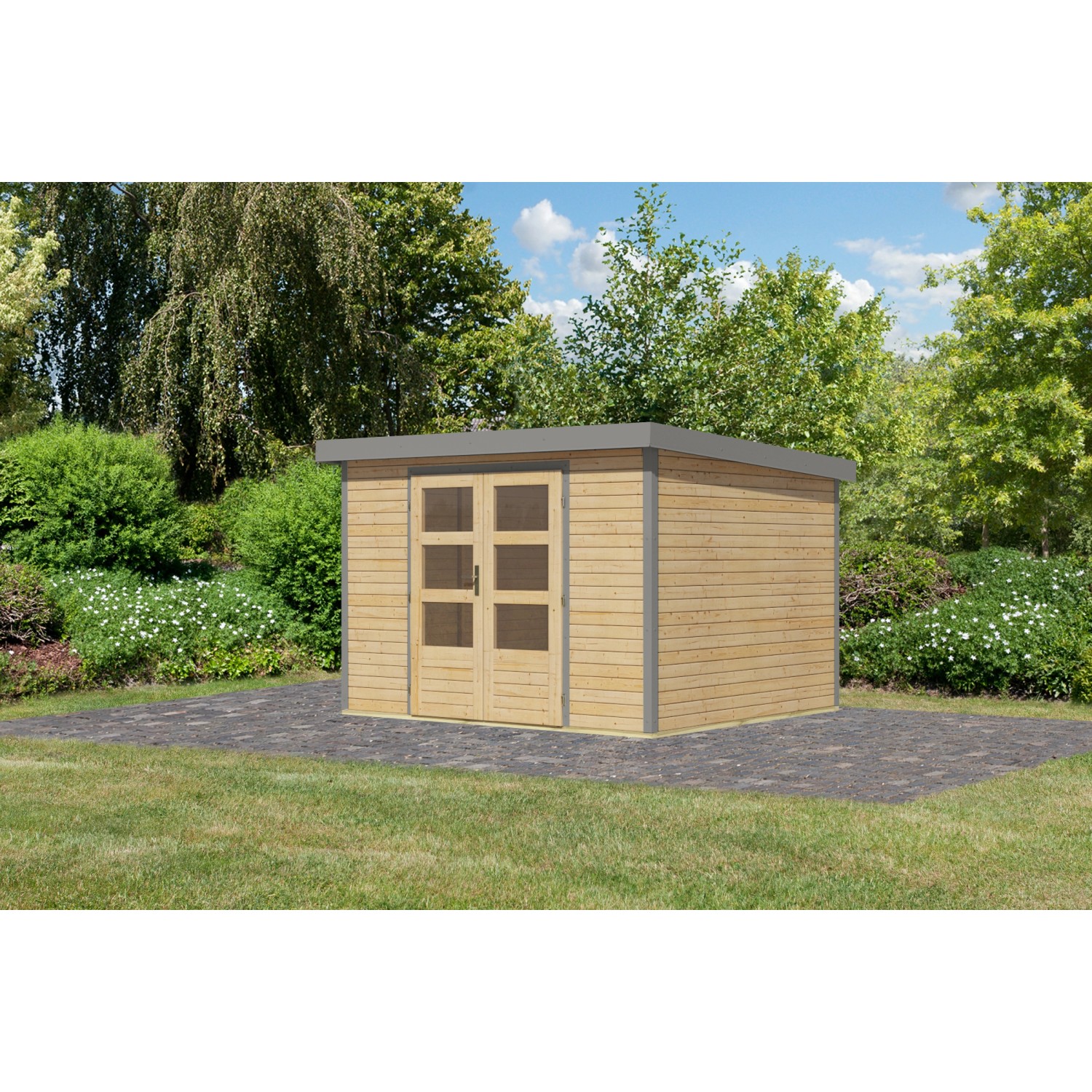 Karibu Gartenhaus Diego 5 A Naturbelassen/Graualuminium 209 x 298 x 242 cm günstig online kaufen
