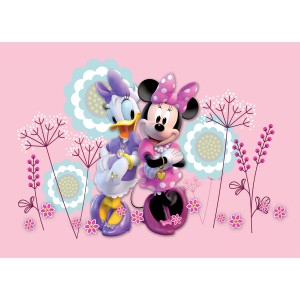 Rosa Fototapete mit Minnie Maus und Daisy Duck, 160x110 cm, für Kinderzimmer.