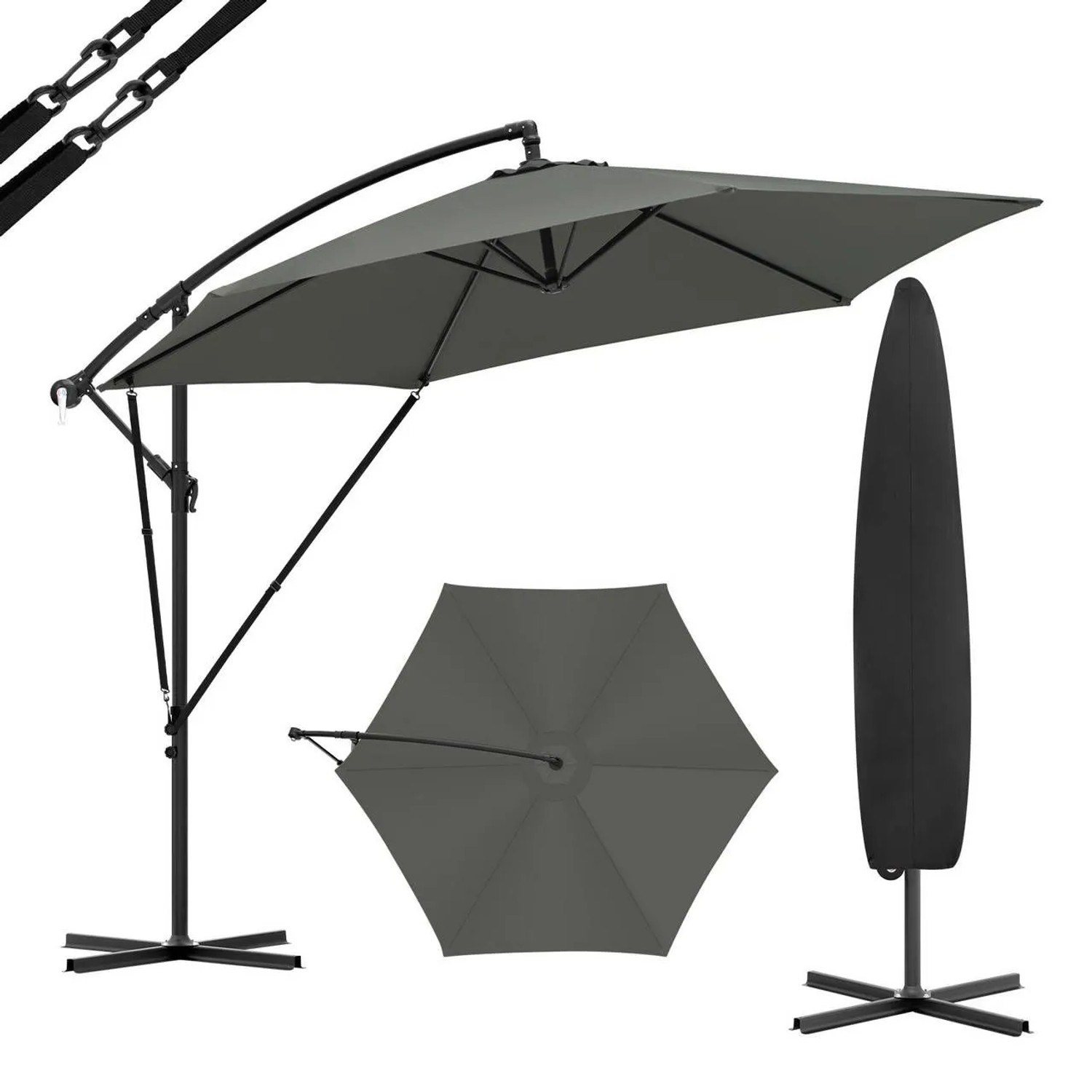 WOLTU Hängender Gartenschirm 310cm Strandschirm Neigbar Dunkelgrau