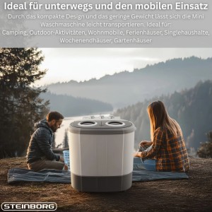 Steinborg SB-4005 Mini Waschmaschine Camping 3 kg Wäsche 1 kg Schleuderkapazität 230 Watt