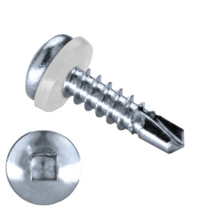 GOEBEL Bohrschraube Linsenkopf mit PA Scheibe, Edelstahl C1, Innenvierkant, silber, 4,2x16 mm.