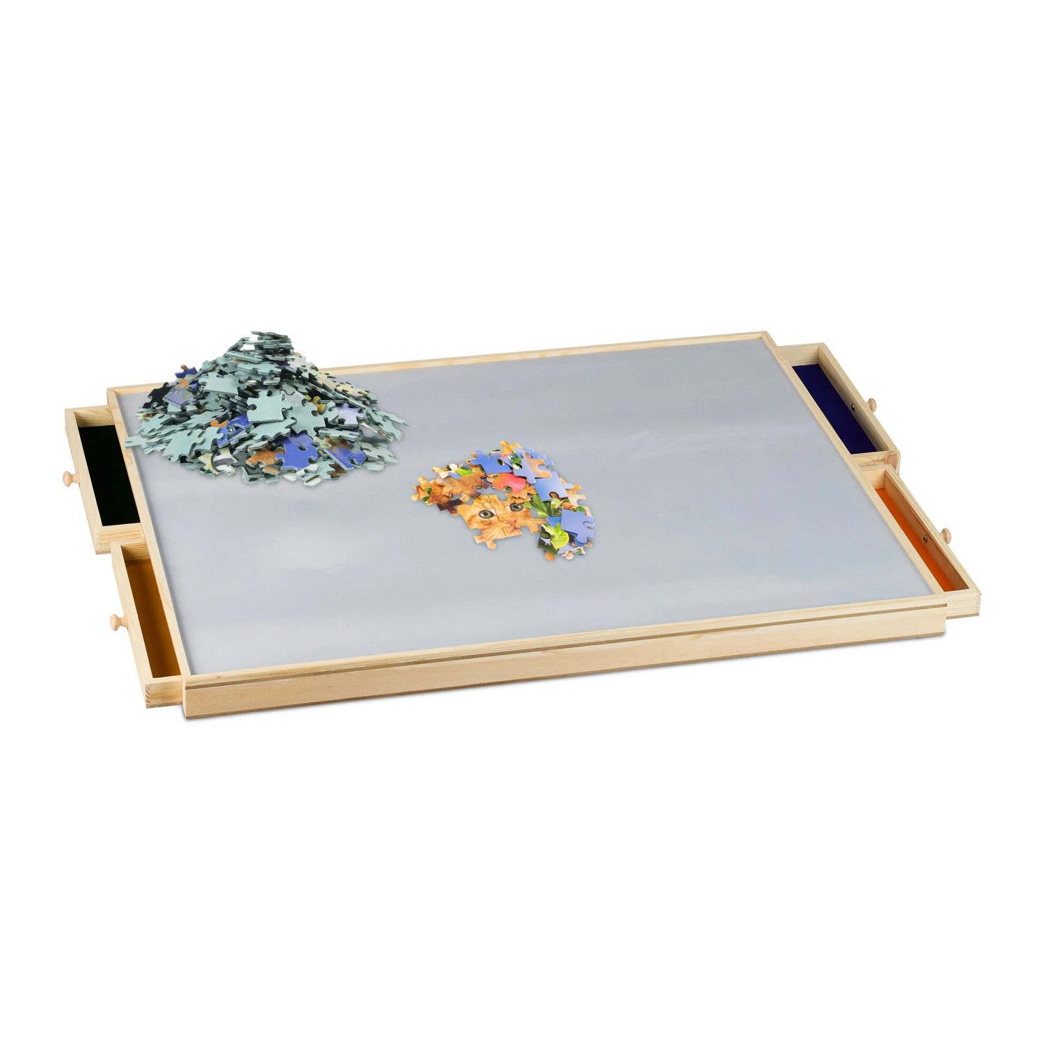 Relaxdays Puzzlebrett aus Kiefernholz mit 4 Schubladen Bunt 78,5 cm x 63,5 cm