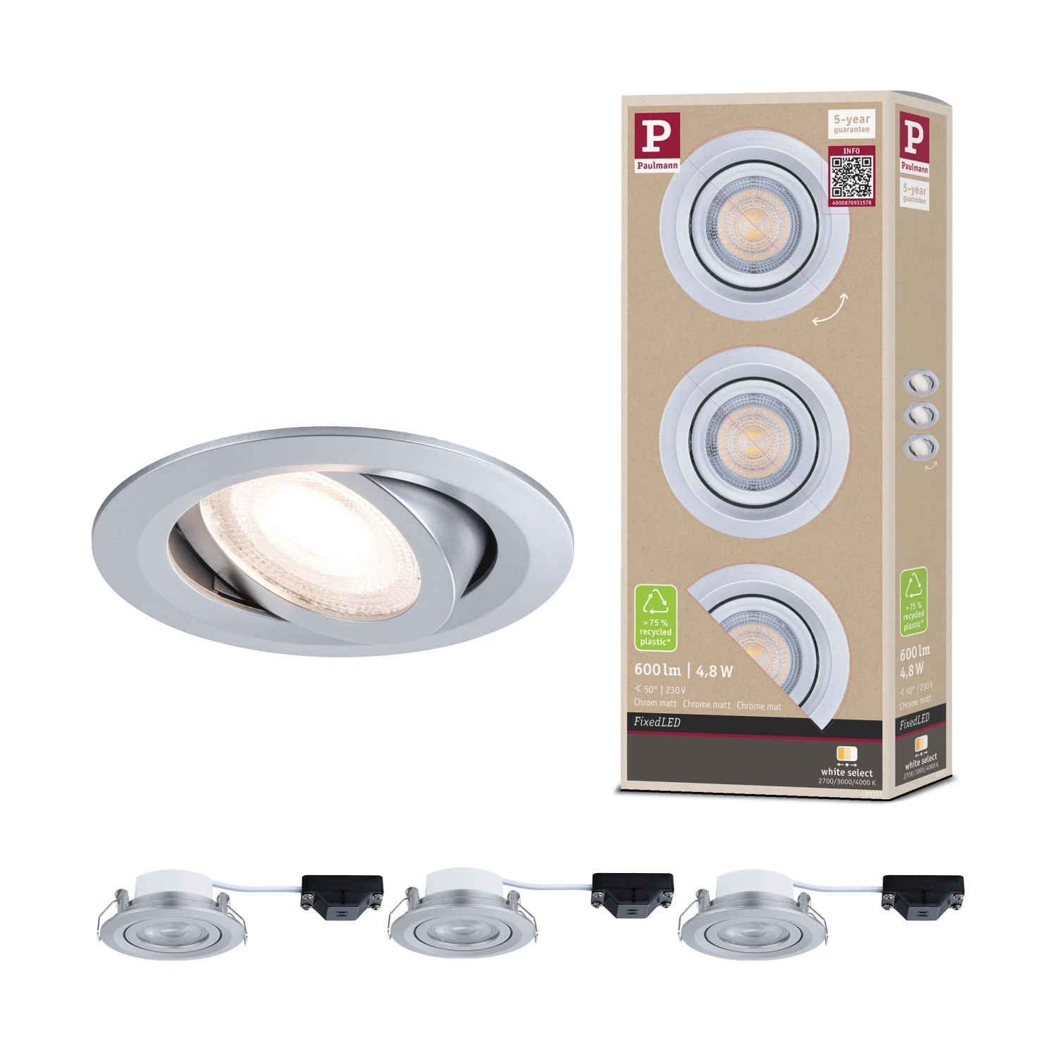 Paulmann LED EBL Base 3er-Set 3x550,m 3x4,9 W 2700 K Eisen Dimmbar