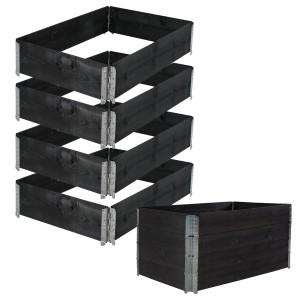 TRUTZHOLM Hochbeet 4er Set, Palettenrahmen aus Holz, stapelbar, schwarz, 120x80x80 cm.