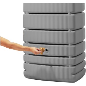 4rain Wandtank Slim, 650 Liter, steingrau mit Auslaufhahn in Bedienung.