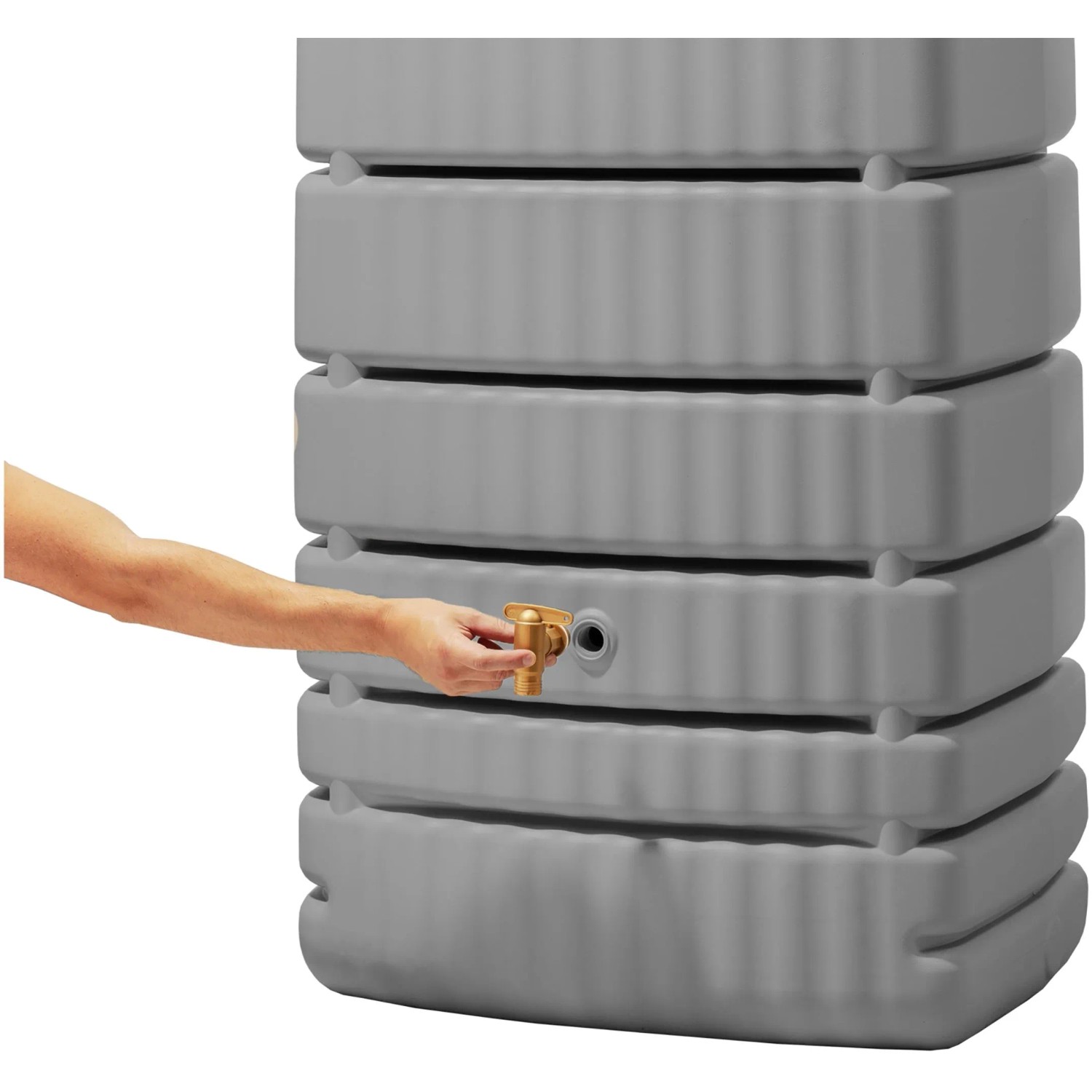 4rain Wandtank Slim, 650 Liter, steingrau mit Auslaufhahn in Bedienung.
