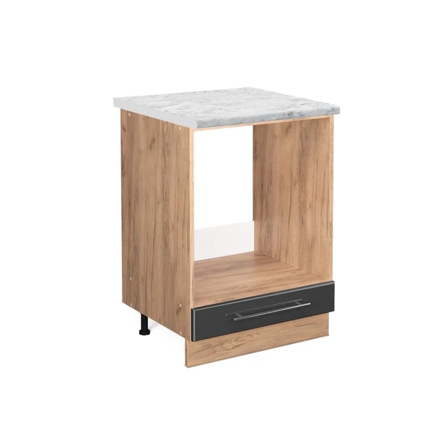 Vicco Herdumbauschrank Fame-Line Anthrazit Hochglanz Goldkraft Eiche 60 cm AP Marmor