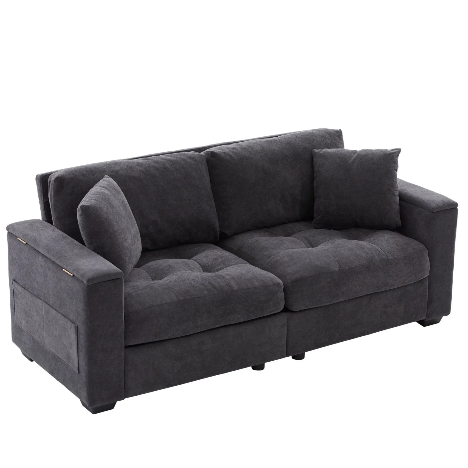 Merax 2 Sitzer Sofa 180 cm Chenille Stauraum Dunkelgrau