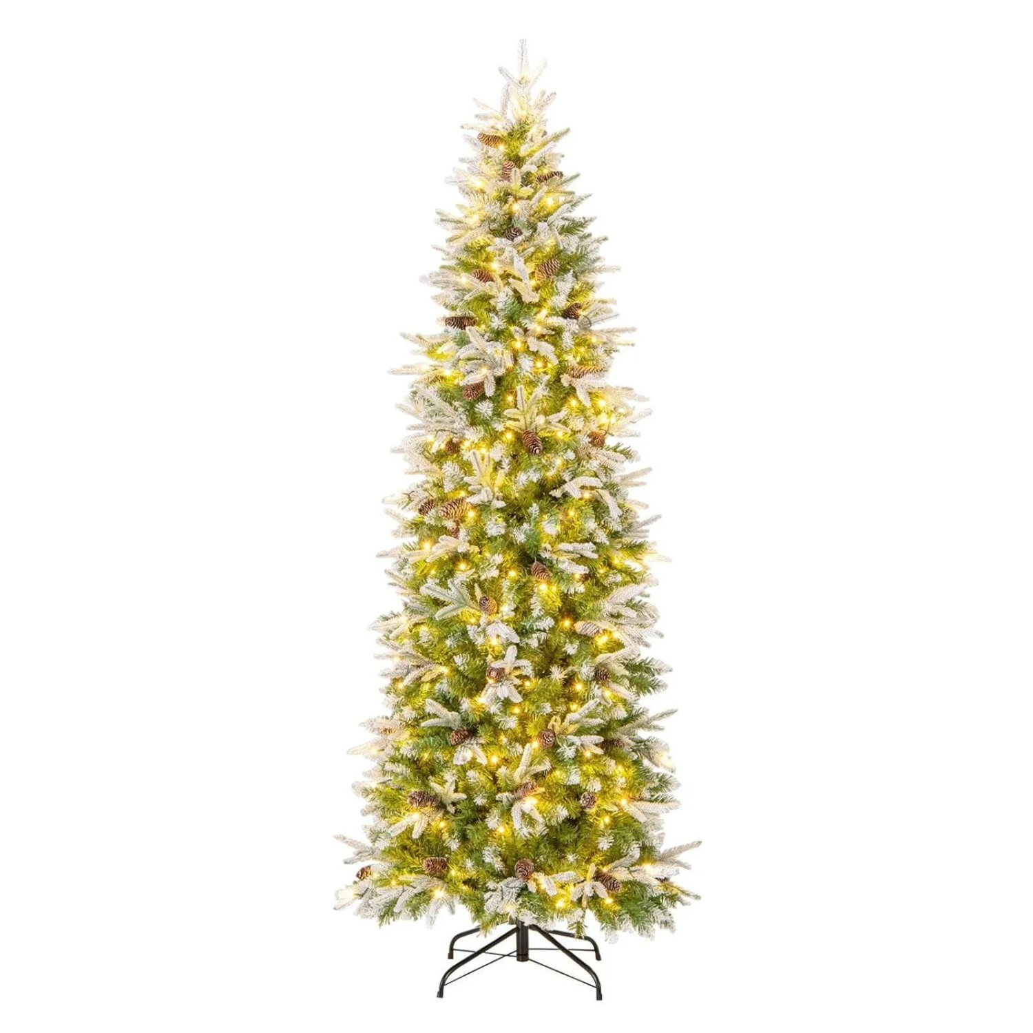 Costway Weihnachtsbaum mit 350 Led-Lichtern & 75 Tannenzapfen 225 cm