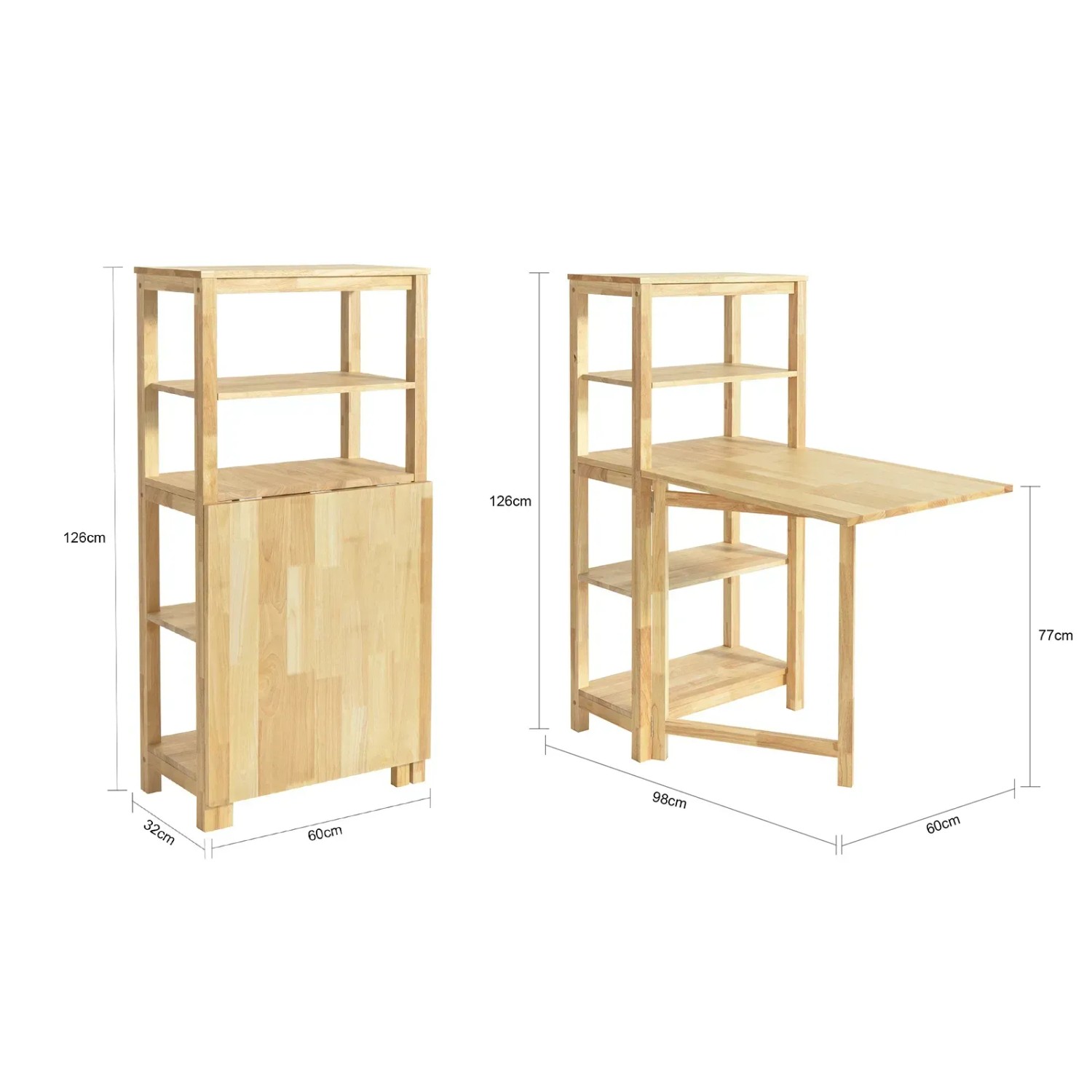 SoBuy Esstisch mit Regalen Klapptisch Schreibtisch 98x126x60cm Natur FWT70-N_8