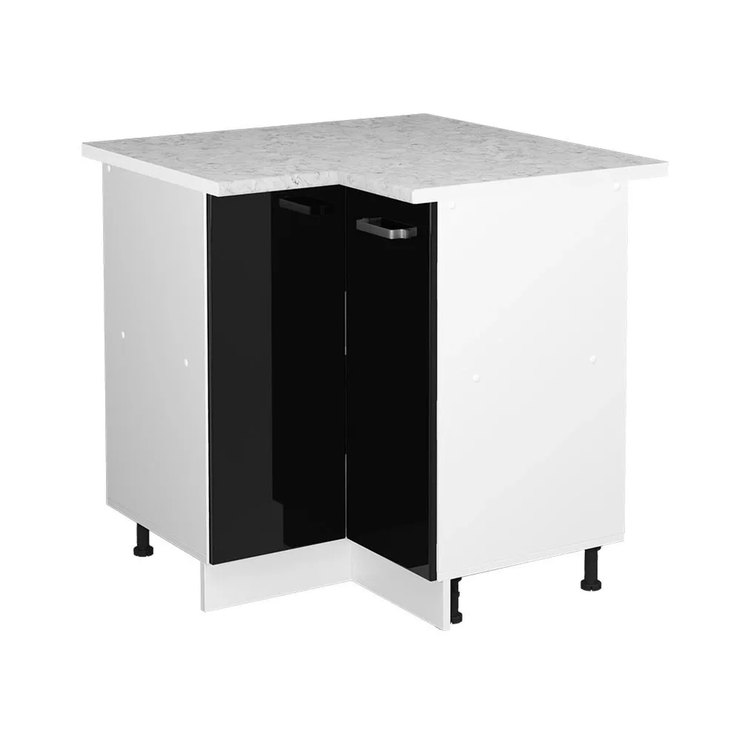 Vicco Eckunterschrank R-Line Schwarz Hochglanz Weiß 76 cm AP Marmor