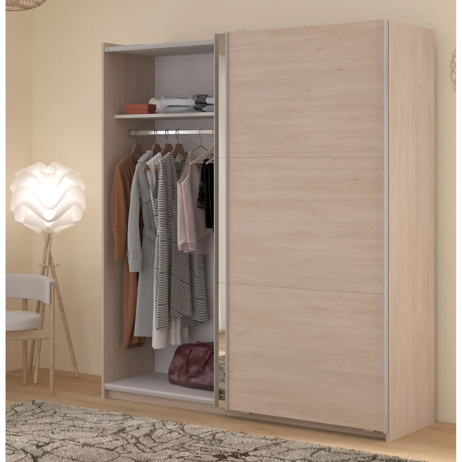 Parisot Kleiderschrank 2-Türig mit Spiegel in Jackson Eiche Schiebetürenschrank 178 x 203 cm Soft-Close Swing_3