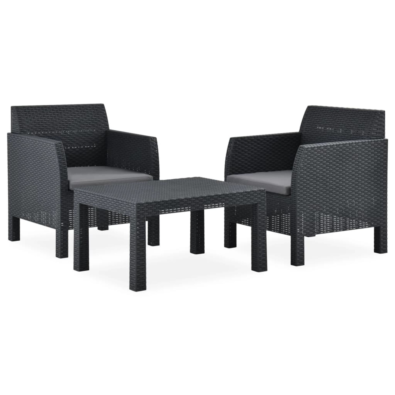 Vidaxl 3-tlg. Garten-lounge-set Mit Kissen Pp Rattan Anthrazit günstig online kaufen