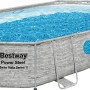 Ovaler Bestway Stahlrahmenpool Power Steel Swim Vista, grau, mit Leiter und Sandfilter.