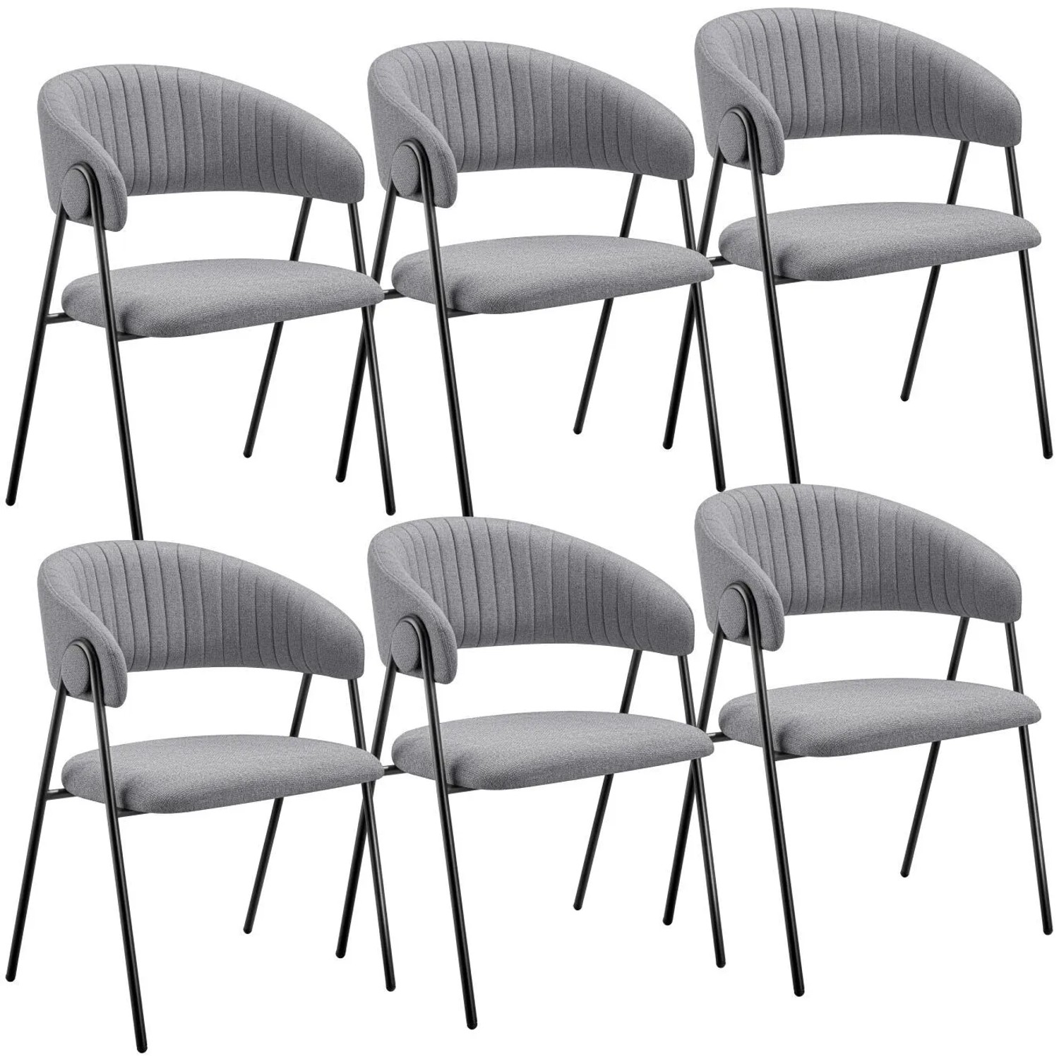 Tectake Armlehnstuhl Bedano Webstoff  Gepolstert Durchgehende Lehne In C Form Mit Steppmuster 6Er Set 58 x 60 x 85 cm Grau