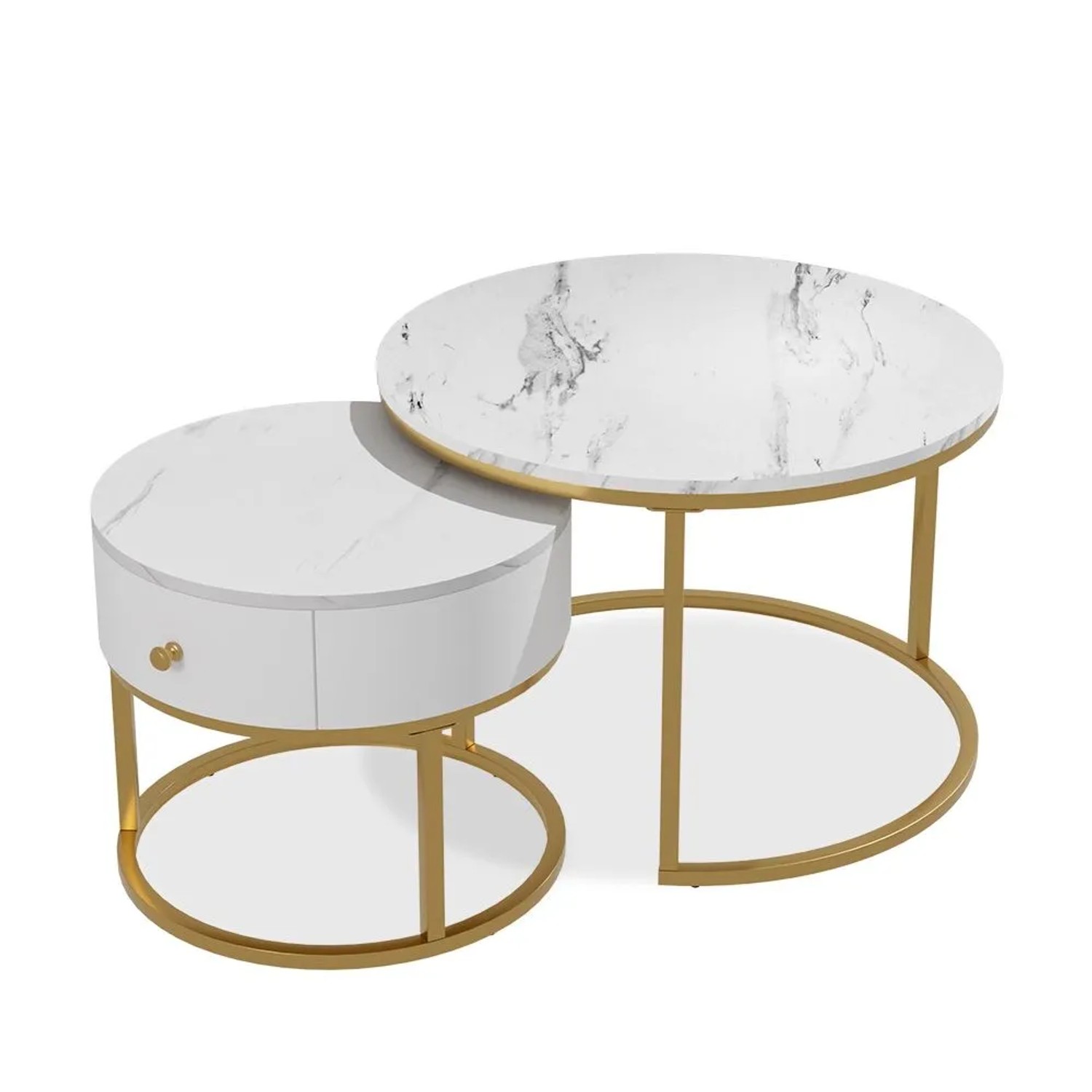 Vicco Couchtisch-Set Madrid Marmor Weiß 70 x 48 Kleiner Tisch mit Schublade Art Nr 51682