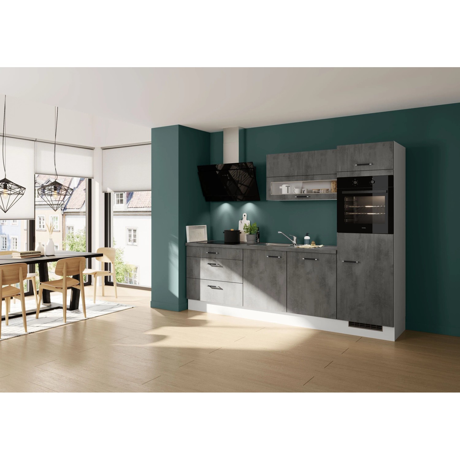 Impuls Küchen Küchenzeile IBZ4270I3 270 cm Beton-Optik