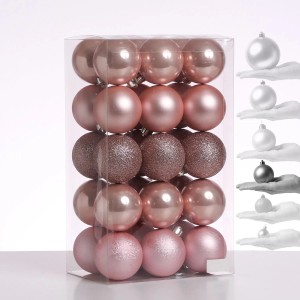 Marelida Christbaumkugeln Weihnachtskugeln Bruchfest 6cm Glänzend Matt Creme Rosa 30Stück