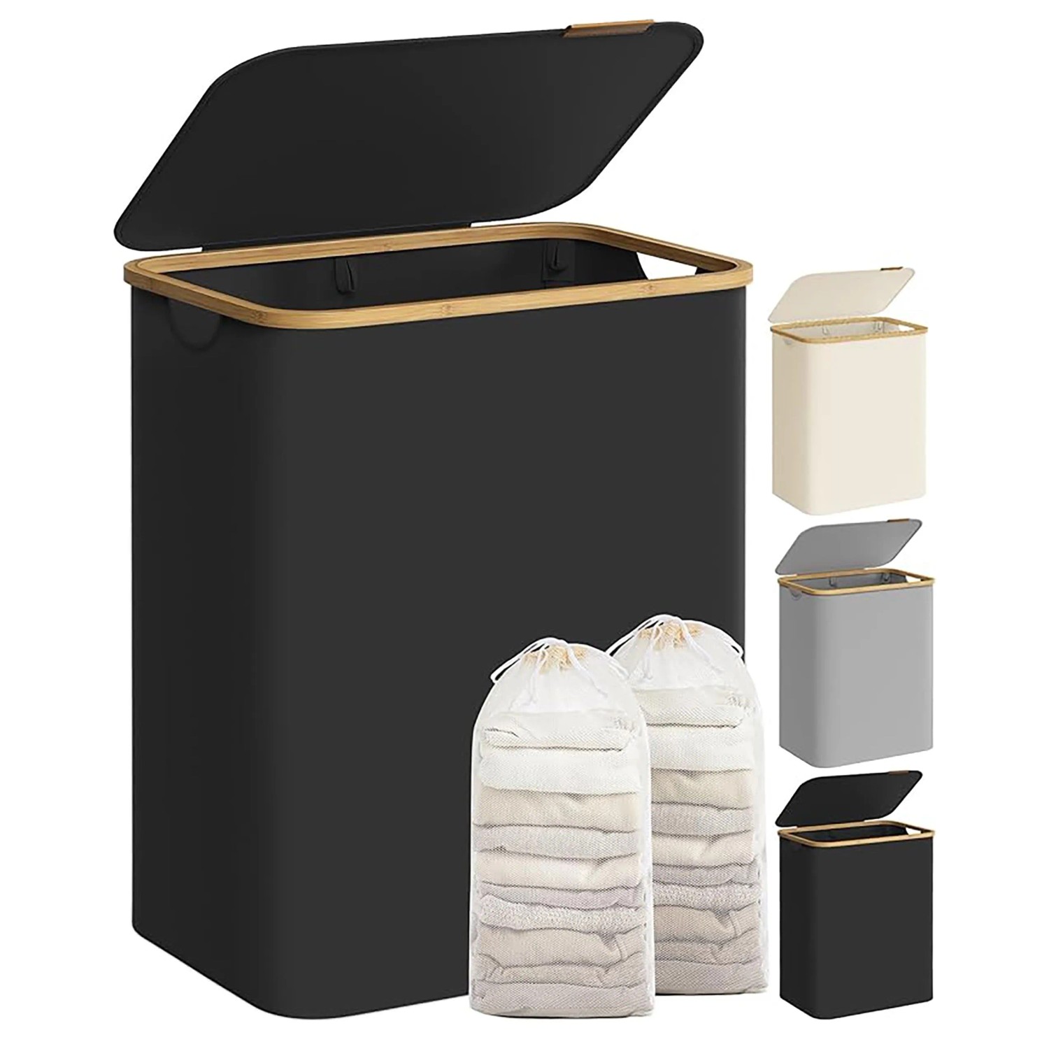 Songmics Wäschesammler Roxanne mit 2 Fächer 130 l Schwarz günstig online kaufen