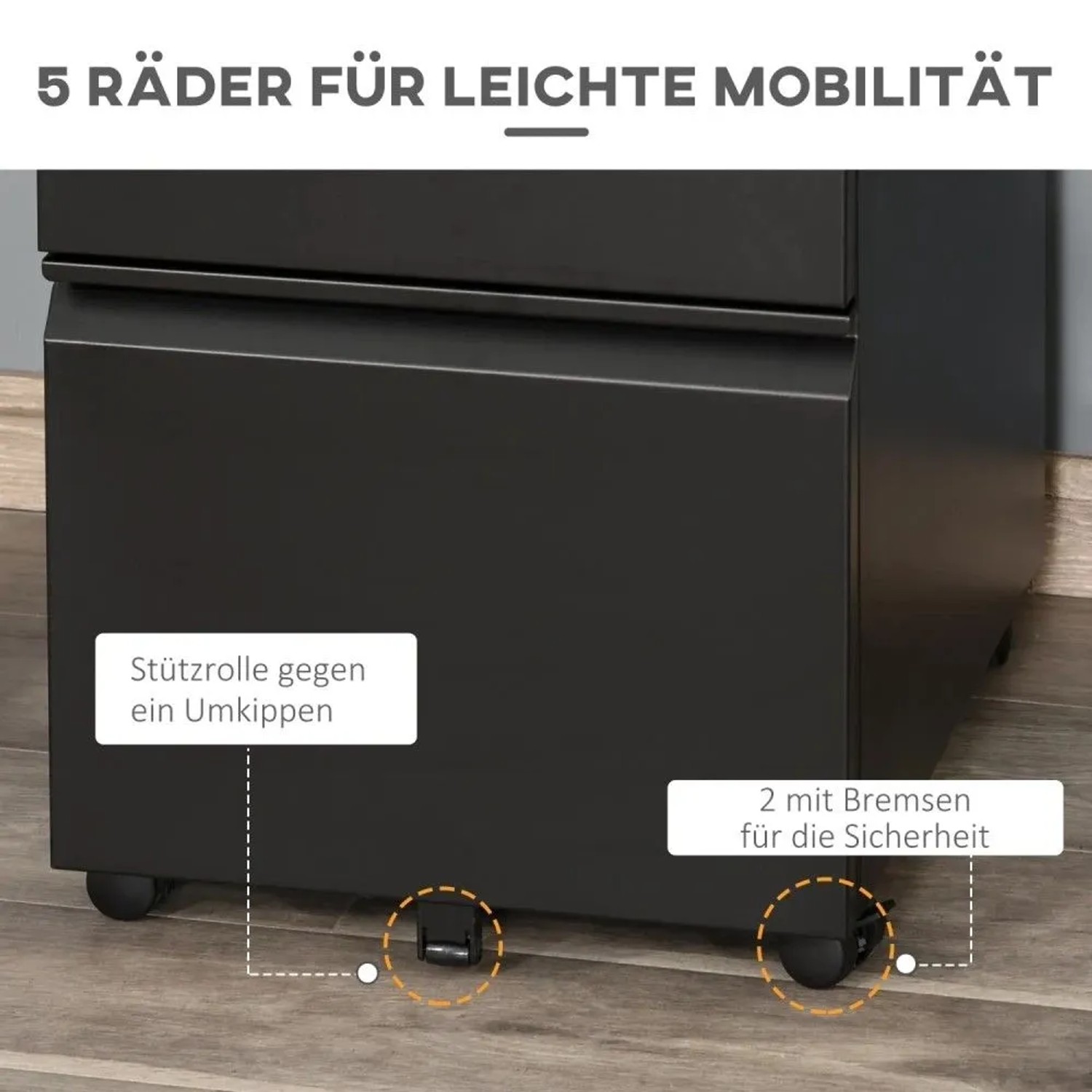 Vinsetto Rollcontainer mit 3 Schubladen Rädern Stahl Schwarz 39 x 48 x 60 cm_5