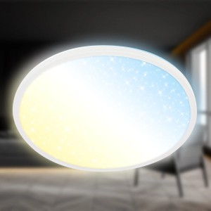 Dimmbares, weißes Brilo LED-Panel Slim Sternenhimmel mit Farbwechsel und Sterneneffekt.