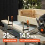 Husqvarna Akku-Kettensäge Aspire C15X-P4A beim Sägen von Holz, fixiert mit Schraubzwingen.