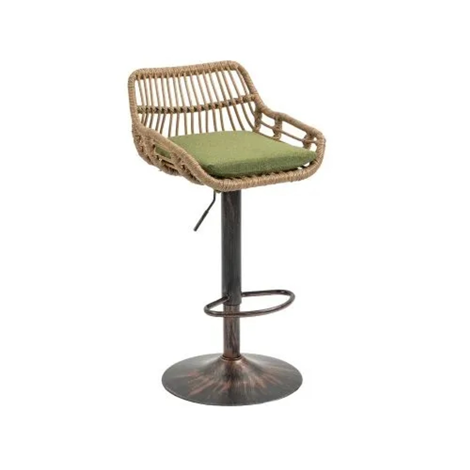 PXloue Barhocker 2er Set Höhenverstellbar mit Fußstütze und 360° Drehfunktion  Barstuhl mit Rattan Rückenlehne Grün