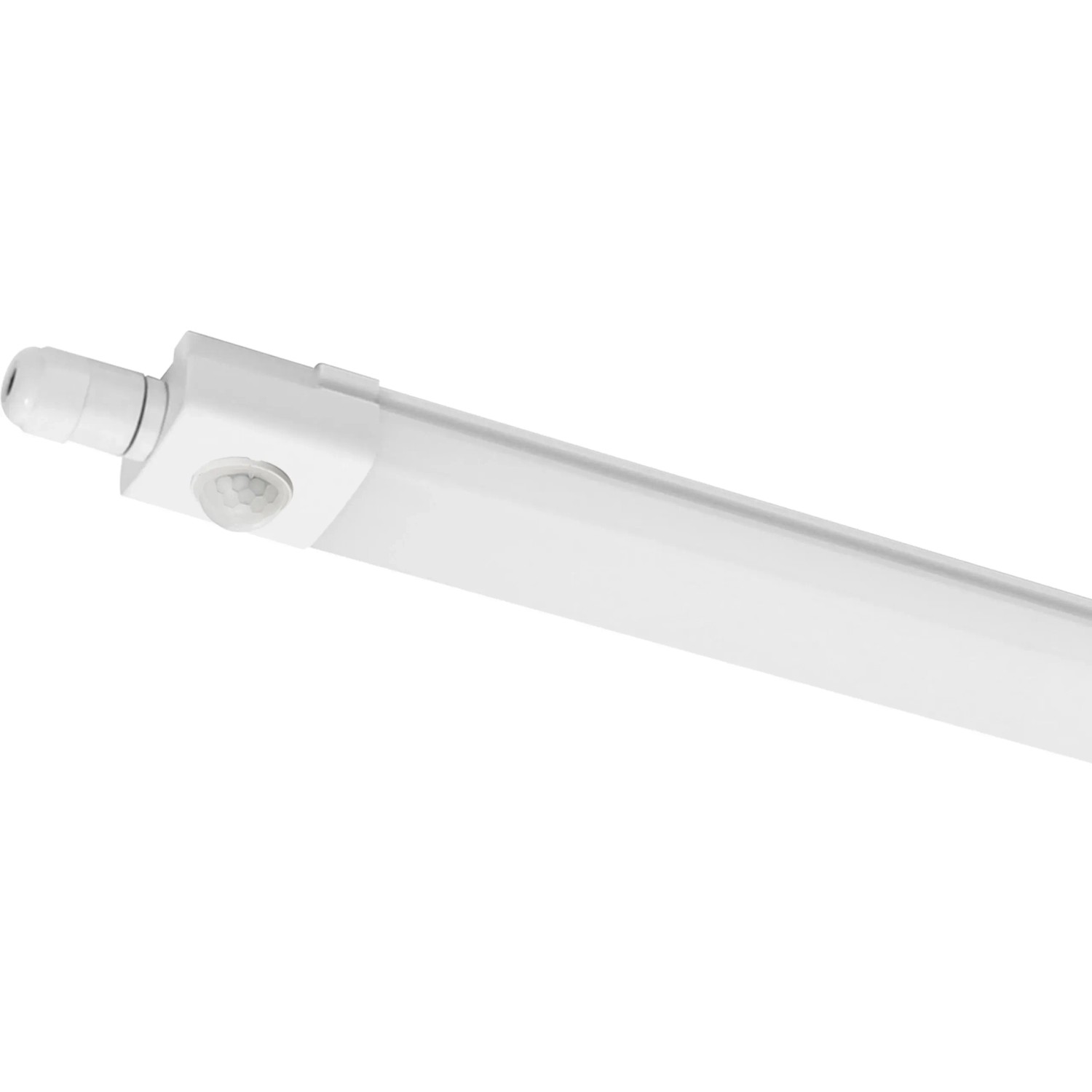 Graue LED-Feuchtraumleuchte Stripe, 120 cm, mit Sensor. Ideal für Garage & Keller.