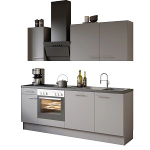 Moderne Optifit Küchenzeile Optikoncept Mats 210 cm in Basaltgrau mit E-Geräten.