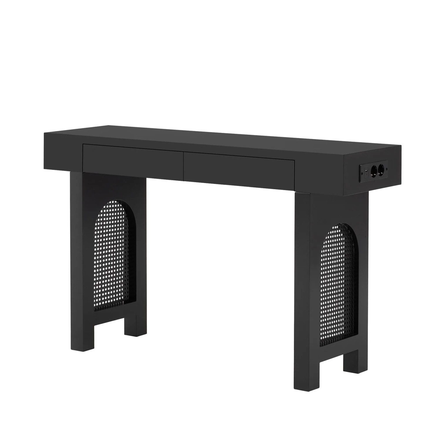 okwish Konsolentisch mit Schubladen und Steckdosen für Flur und Wohnzimmer 120x35.5x76.5 Schwarz