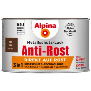 Dose Alpina Metallschutz-Lack Anti-Rost Braun matt, 300ml, mit 3in1 Rostschutz-Technologie.