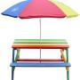 Axi Nick Picknicktisch Regenbogen mit Sonnenschirm, farbenfroher Kindertisch für Spiel & Spaß im Garten.