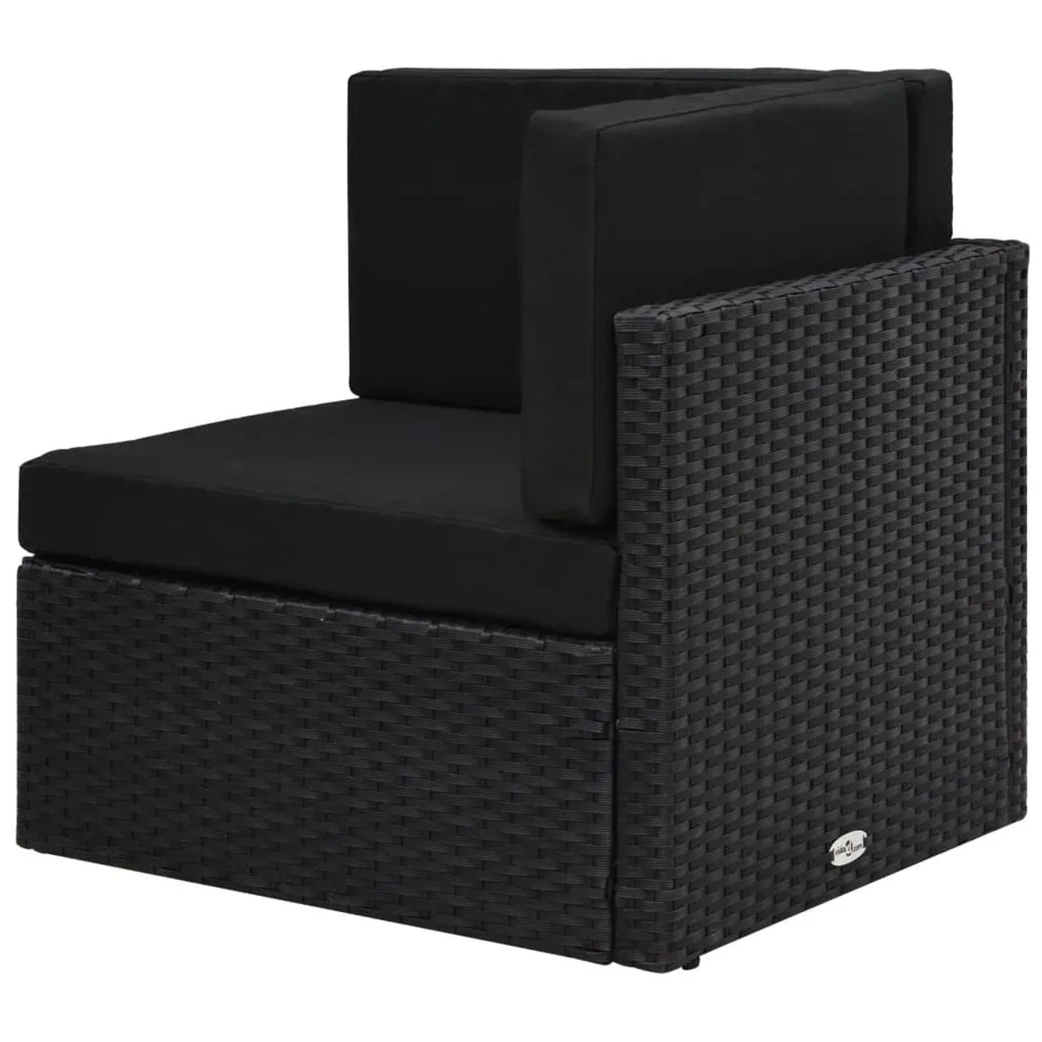 Schwarzes vidaXL Garten-Lounge-Set aus Polyrattan, Eckteil mit Kissen.