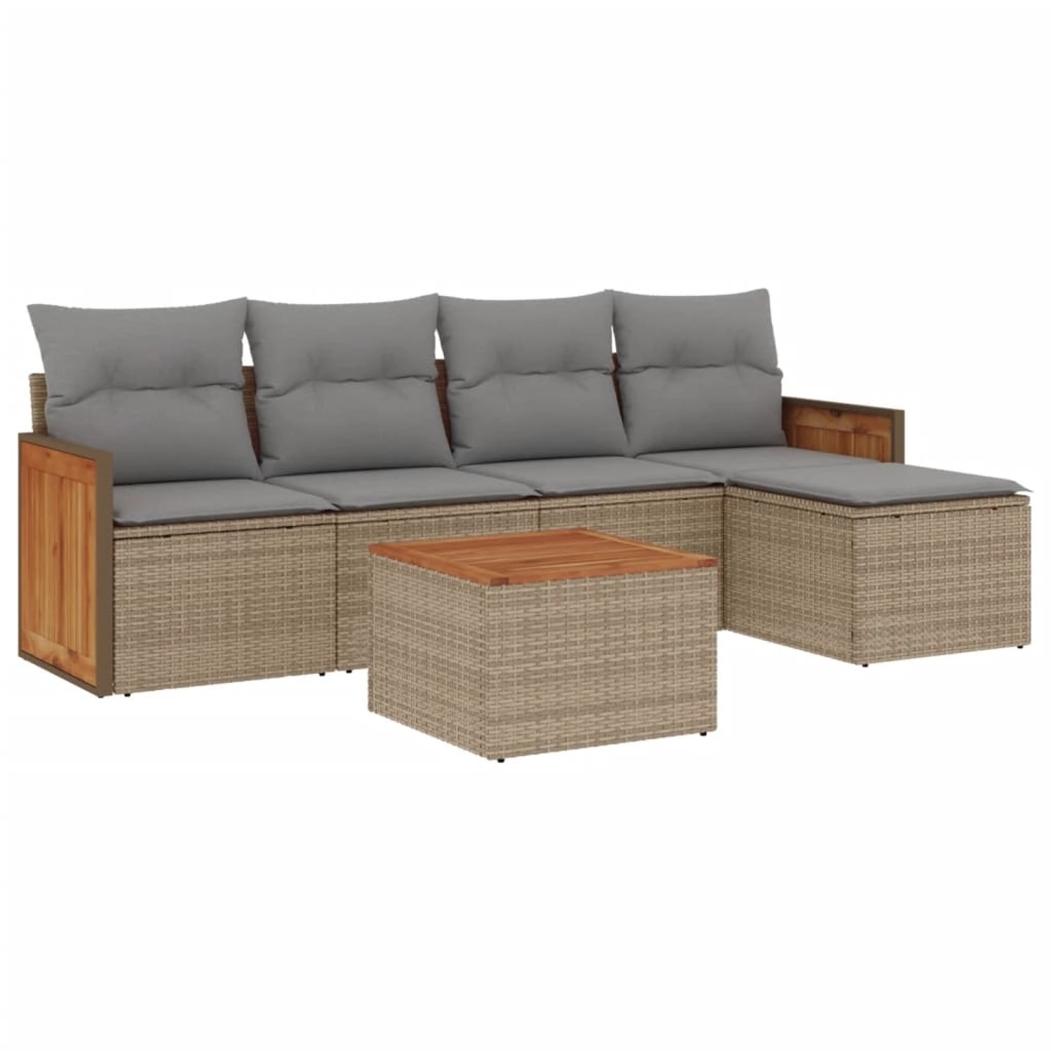 vidaXL 6-Tlg Garten-Sofagarnitur mit Kissen Beige Poly Rattan 3227606
