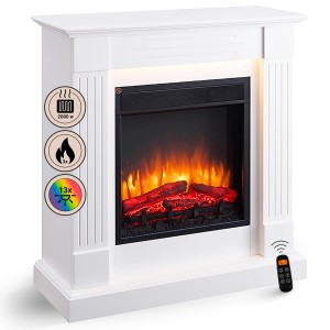 Weißer BALDERIA Elektrokamin Standkamin mit 3D-Flammeneffekt und Fernbedienung.