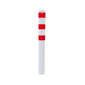 Weiß-roter Absperrpoller (Ø 152 mm, 1500 mm) zum Einbetonieren. Baugerät für Absperrungen.