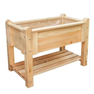 Promadino Kinder-Kräuterbeet Bruno aus naturbelassenem Holz mit Ablagefläche.