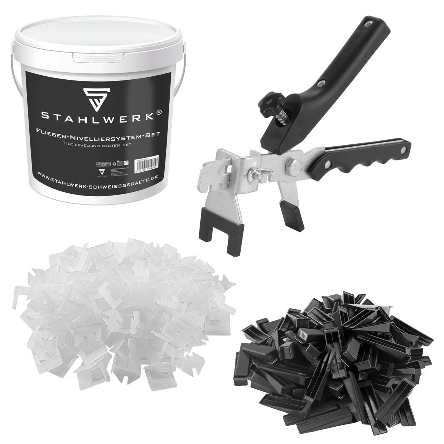 STAHLWERK Fliesen Nivellier Set 200 Zuglaschen für 2mm Fugenbreite Verlegesystem