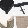 Detailansicht: Beige vidaXL Garten Essgruppe, 5-teilig, Poly Rattan, Tisch mit Glasplatte, Stuhl mit Kissen.