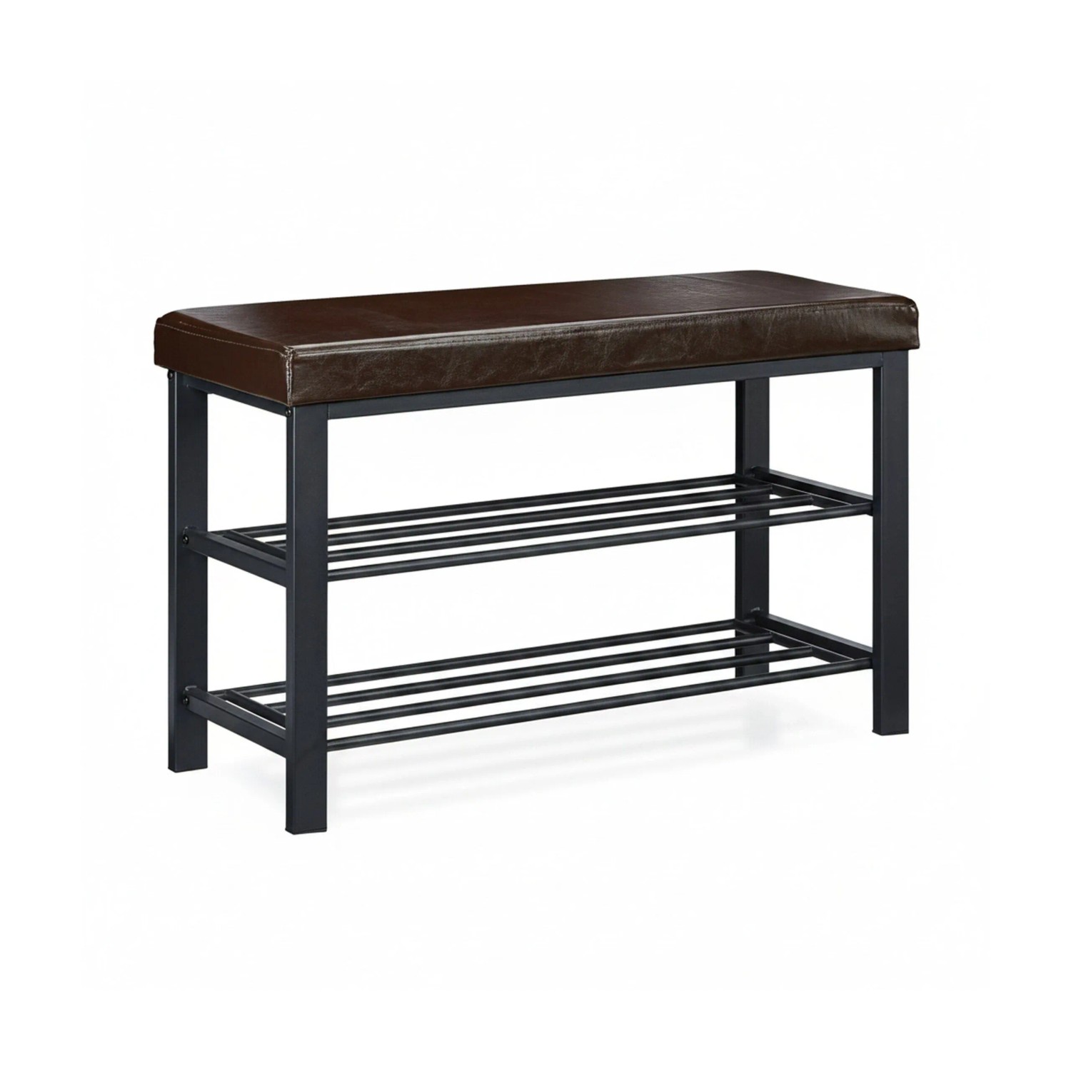Relaxdays Schuhbank Metall Kunstleder Braun Gepolstert 49 cm x 81 cm x 31 cm, 7,2 kg