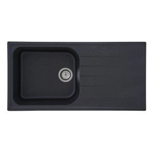 Respekta Orlando Massivgranit-Einbauspüle, 100x50 cm, Schwarz, mit Abtropffläche.