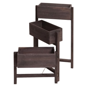 MCW Pflanzregal aus Holz in Grau-Braun mit 3 Pflanzkörben für Gartendekoration.