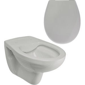 Calmwaters Wand-WC Set, spülrandlos, Manhattan-Grau, mit WC-Sitz und Absenkautomatik.