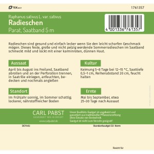 Pabst Keimkraft Radieschen Saatband, Parat Saatgut für ca. 5 m.
