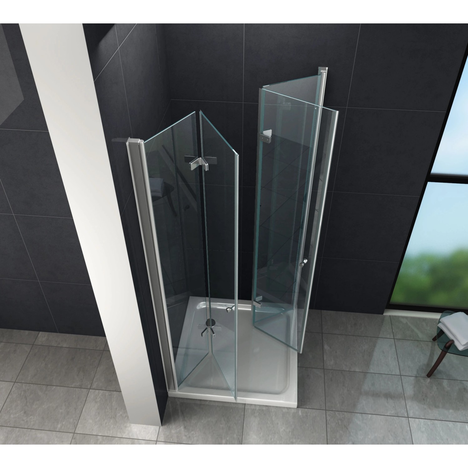 Glasdeals Duschkabine CLAP 100x90x195 cm mit Pendeltür, rahmenlos und modern.