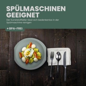 ProHome Kunststoffteller, grün, Ø23cm, 2er-Pack, mit Speisen. BPA-frei und spülmaschinengeeignet.