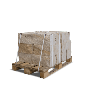 Palette Galamio Sandstein Mauersteine, gesägt und gebrochen, 40x20x20 cm, ideal für Gartenmauern.